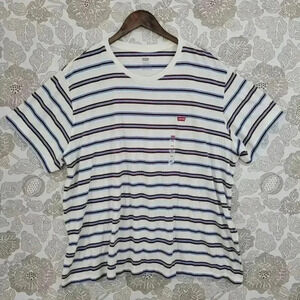 NWT Levis‎ Mens Striped T-Shirt 3XL White With Brown & Blue Stripes 100% Cotton